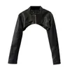 Yozou Pu Chic Vintage Black Faux Leather Zipper Zip Up Coat Biker Jacket Women Girls Smock Top Women High Street Bella Outfits 231226