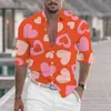 Men's Casual Shirts Male's Valentine's Day Shirt Long Sleeve Love Print Leisure Style Handsome Men Beachwear