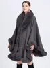 Elegant imitation kanin päls cape kvinnor vinterkläder tjock varm poncho kvinnlig mode cardigan sjal mantel lösa långa rockar 231226