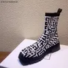 Kısa Kadın Örme Ayakkabı Balmaiins Moda Botlar Tasarımcı Kalın Kadınlar Kış Boot Küçük taban Çorap Kare Çizme Kafa Günlük IJB1