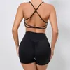 Survêtements pour femmes Myzyqg Femmes Cross Strap Back Bra Peach Bushorts Costume Deux pièces Yoga Set Running Quick Dry Tight Sports Fiess Wear