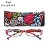 Sunglasses Fashion Women Flower Print Resin Reading Glasses Ultra Light 1.00- 4.0 Diopter Eyeglasses Matching Pouch