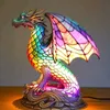 Animal Table Lamp Series Stained Glass Cat Dragon Wolf Horse Owl Dolphin Turtle Elephant Mermaid Night Light 231227