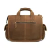 Briefcases Men's Crazy Horse Leather Briefcase Fit 14" Laptop Fashion Genuine Handbag Business Bag Brown Work Tote