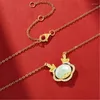 Pendant Necklaces Dragon Girl Imitated Hetian Jade Luck Necklace Women's Gold Color Small Fresh Cute Collar Chain Fashion Accessories