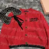 Letter Women Knitted Cardigan Jacket Red New Year Holiday Spring Party Sweaters Tops Button Cropped Elegant Lace Neck Design Sweater