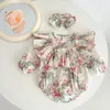 Abiti da ragazza 2024 Neonate Bellissimo abito floreale Fascia per capelli Elegante sorella Cotone Compleanno Principessa Abbigliamento Pagliaccetti per bambini