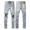 Новое поступление, фиолетовые джинсы, мужские брендовые модные белые эластичные узкие джинсовые мужские брюки, потертые, поврежденные, с дырками, на пуговицах, в стиле хип-хоп, однотонные джинсовые брюки