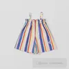 Girls colorful vertical stripe dew shouder overall kids loose suspender jumpsuits 2024 summer children beach holiday clothes Z6329