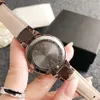 Moda completa marca relógios de pulso feminino menina diamante rotativo dial estilo pulseira couro quartzo logotipo luxo relógio l 102