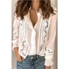 Blusas de mujer Primavera Otoño Blusa sexy para mujer Boho 2023 Camiseta con volantes Cuello en V Flare Manga larga Ahueca hacia fuera Tops Office Lady Suelta