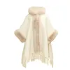 2023 Women's Fashion Poncho Batwing Sleeve Fur Big Cloak Lady Streetwear Thickening Solid Warm Shawls with Hooded T73 231226