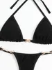 Wear Sexy Black Triangle Bikini Women Shiny Thong Gstring Bikini Swimwear 2 Pieces Bra Panties Set Bathing Suit Micro Swimsuit 2023