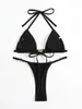 Wear Sexy Black Triangle Bikini Women Shiny Thong Gstring Bikini Swimwear 2 Pieces Bra Panties Set Bathing Suit Micro Swimsuit 2023