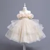 2024 Pailletten -Glitz -Festzug Little Girls Vestido de Daminha Infantil von Schulterblumenmädchenkleidern für Wed Ball Prinzessin Geburtstagsfeier 403