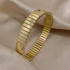 Bangle dikke dikke roestvrijstalen manchet voor vrouwen eenvoudige glanzende goud zilver kleur polsbandje elastische armbanden charme sieraden