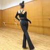 Stage Wear 2023 Kostiumy tańca łacińskiego dla kobiet z długim rękawem Topy Mikro Flear Pants Suit Chacha Rumba Tango Dress DN15877