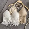 Women's Tanks Sexy Boho Beach Summer Camisole Halter Women Crochet Knit Swimsuit Bra Backless Vest Hollow Tassel Tank Top Crop Tops