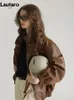 Lautaro Spring Autumn Cool Overized Brown Black Faux Leather Bomber Jacka Women Zip Up Luxury Designer Unisex kläder 231226