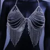 Tassel Crystal Braliette Set Bikini Üst Vücut Zinciri Sutyen Kolye Kadınlar için Rhinestone Vücut Takı Seksi Tang Panties T200211Y