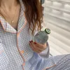 Bomullskvinnor pyjamas koreanska sömnkläder kvinnlig 2 bit set pijama pläd nattkläder hösten pyjamas hemkläder loungewear 231226