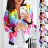 Damenjacken Damen Casual Tie Dye Bedruckte Rundhals-Reißverschlussjacke Langarmmantel