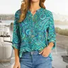 Blouses pour femmes Mode imprimé floral bohême bouton décolleté hauts femmes habillées décontractées dames à manches longues chemises de haute qualité Boho Blusas