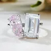 Cluster Rings 925 Silver 7 11 High Carbon Diamond White Pink Ring For Women Europe And America Fashion Versatile