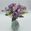 Dekorativa blommor hem simulering silke te rose bukett grön växt trädgård fest dekoration konstgjord champagne rosa pion falsk blomma