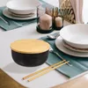 Dinnerware Sets Ceramic Noodle Soup Bowl Daily Use Bowls Ramen Reusable Wear Resistant Compact Bamboo Cover