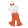 Clothing Sets Toddler Baby Girl Easter Outfit Print Rompers Bell-Bottom Flared Pants Clothes