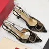 Full Colored Diamond New Designer Pointed Toe Stiletto Sandals Female Hollow Metal Buckle Baotou Leather High-heeled 8cm Wedding Shoes Top Quality