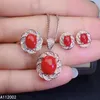 Fina smycken Natural Red Coral 925 Sterling Silver Women Pendant Earrings Ring Set Support Test Luxur Lovely Armband Halsband219K