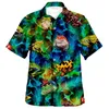 Camisas casuales para hombres Rana Impresión 3D Camisa colorida Playa Hawaiana Verano Manga corta Fiesta de vacaciones Ropa de calle de gran tamaño Chemise Homme