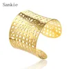 Sankie Wide Cuff Bracelets & Bangles For Women Stainless Steel Fashion Jewelry Gold Color Geometric Hollow Bangle Bracelet225U