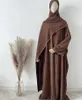 Abbigliamento etnico Set Abaya a tre pezzi con cintura Hijab Kimono in crepe senza maniche sotto il vestito Eid Ramadan Donne musulmane Dubai Caftano islamico