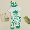 Clothing Sets Toddler Baby Girls Outfit White Letter Print Romper Clover Pants Hat Irish Day Short Sleeve Clothes