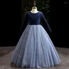 Sukienki dla dziewczynek sukienka wieczorowa proste cekiny o Neck pełne rękawy plisat długość podłogi zamek błyskawiczny gown tiulowy kwiat B1817