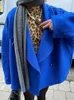 Casa de ombro de bombardeiro de colarinho azul royal azul blazer um botão de manga longa de tamanho grande mulheres casaco outono de inverno chique fora 231227