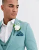 Pakken Mint Green Mens Suits 3 stuks Groomsmen Wedding Tuxedos 2021 Kostuum Homme Peaked Rapel Formal Prom Suit (jas+broek+vest)