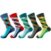 Chaussettes longues à rayures en coton peigné pour hommes, Hip Hop, femme, Harajuku, Plaid diamant, cadeaux d'affaires amusants pour hommes, 5 paires, 231226