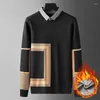 Herrtröjor 2023 Men Autumn Winter Fashion Warm Velvet Knitwear Topps Male O-Neck tröja Pullover Tryckt Casual Jumpers L139