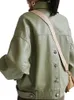 Ftlzz wiosna jesienna zielone faux skórzane kurtki swobodne kobiety krótkie vintage luźne luźne kurtki żeńskie czarne czerwone skórzane płaszcze 231226
