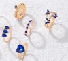 Pierścienie klastra Boho Blue Butterfly Zestawy pierścieni kryształowych dla kobiet uroków Drop olej wąż geometria biżuteria hurtowa 7pcs/zestawy 22780