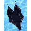 Women's Swimwear Sexy V Neck Backless Padded Women One Piece Swimsuit Female High Leg Cut Monokini Bather Bathing Suit Swim K4968