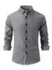 Camisas de vestido masculinas 2024 Botão xadrez Turn-Down Collar Mens Camisa Masculino Manga Longa Slim Fit Business Casual Work Top