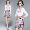 Fashion Runway Summer Skirt Suit Women's Horse Geometry Print Blouse And A Line Pocket Buttons Skirt 2 Two Piece Set 231226