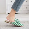 Slippers 2023 Classic Houndstooth Fabric Shoes Ladies Pointed Cover Toe Mules Sliders Women Home&Outside Bow-Knot Flat Sandals