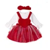 Ensembles de vêtements bébé fille tenue de Saint Valentin coeur à volants à manches longues barboteuse robe à bretelles vêtements