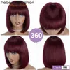 99j colorido curto 180d Humanos brasileiros de cabelo brasileiro Bob Wigs com franja Remy Máquina cheia feita para mulheres na Borgonha 231227